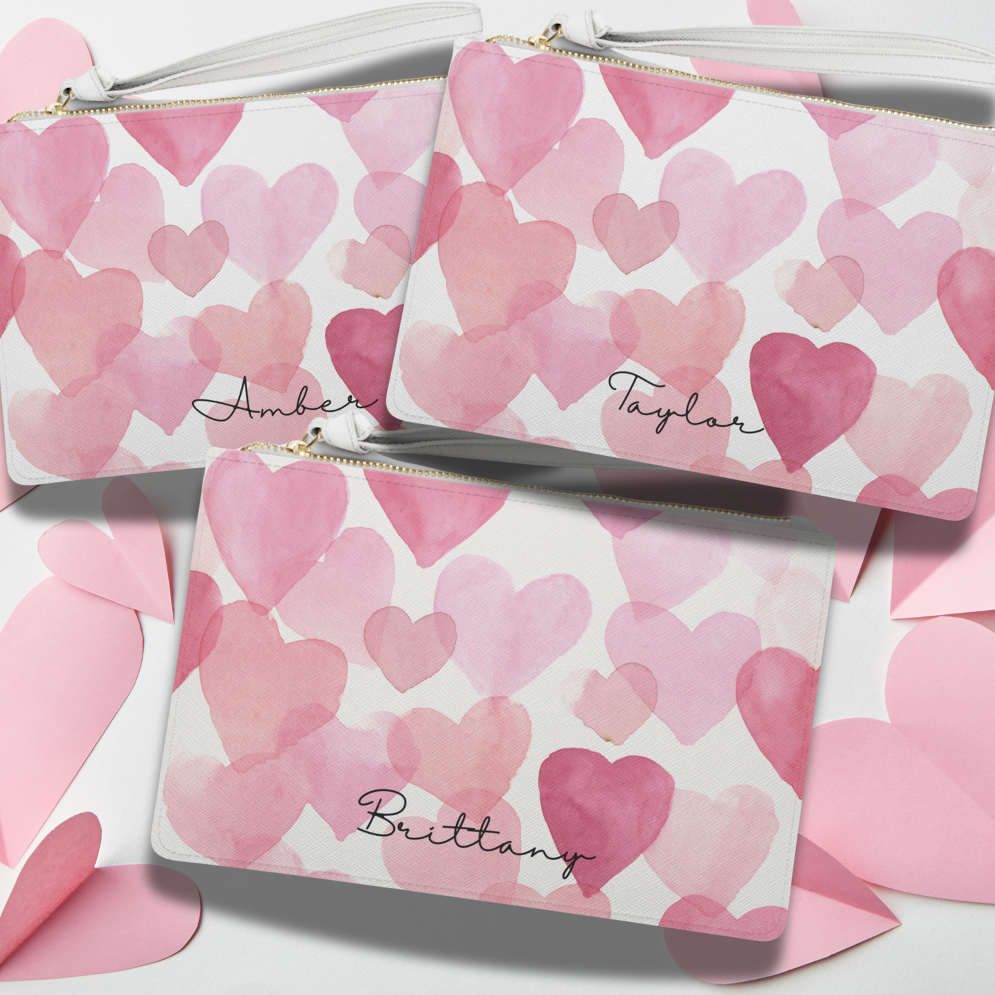 Custom Name Hearts Wristlet