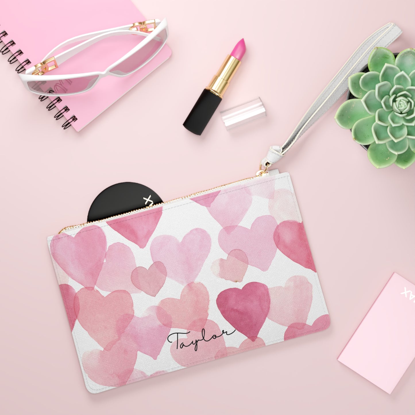 Custom Name Hearts Wristlet