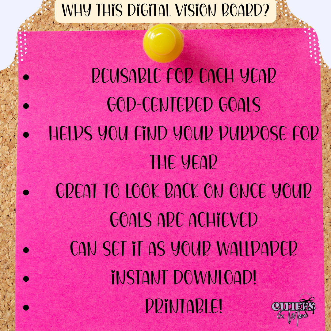 Business Owner Digital Vision Board With Guided New Year Goals, Purpose, and Achievements Question Guide