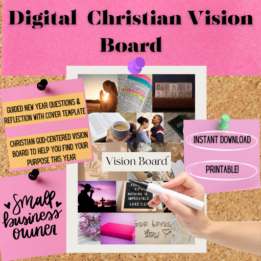 Business Owner Digital Vision Board With Guided New Year Goals, Purpose, and Achievements Question Guide